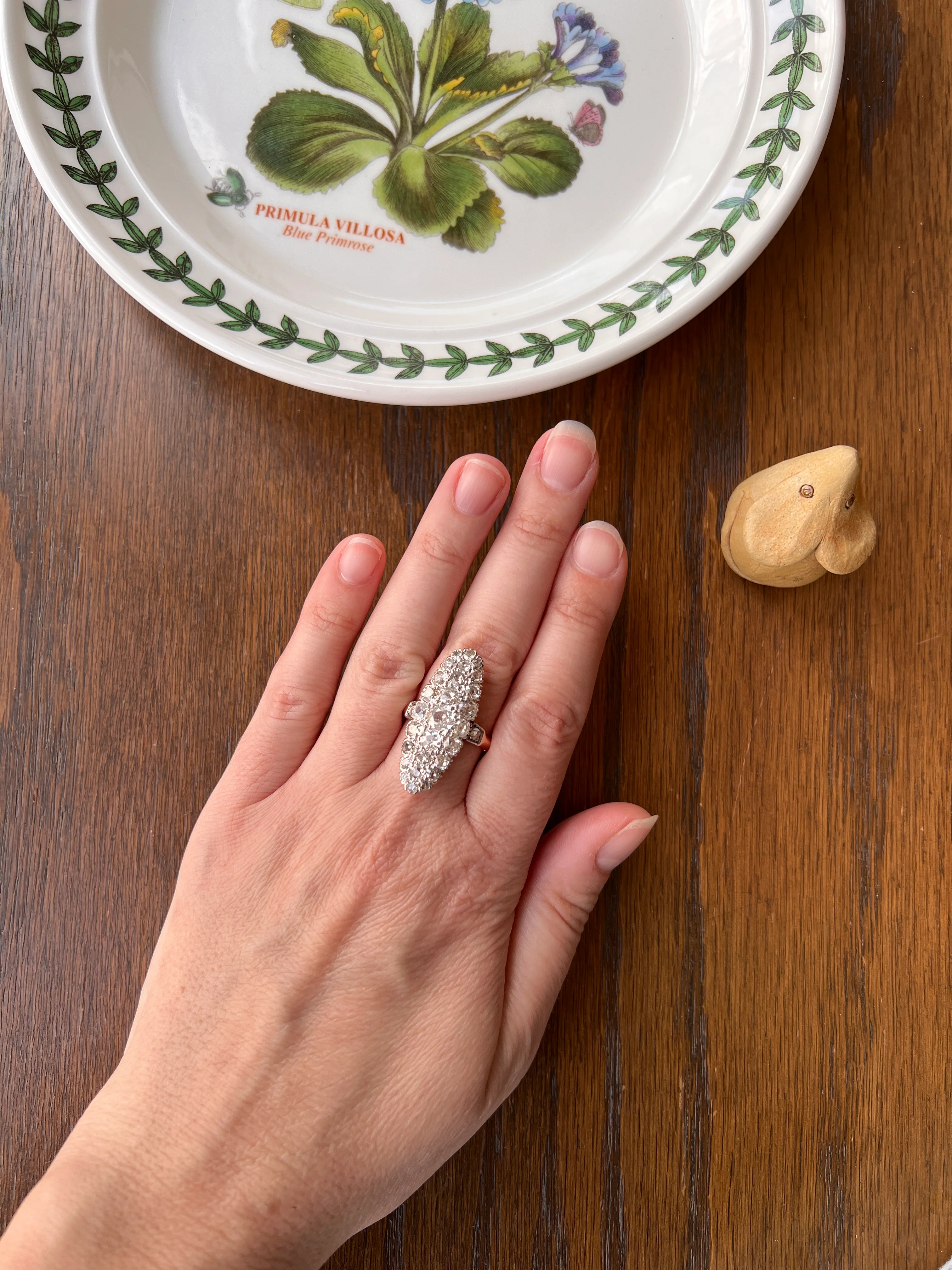 XL Oval French ANTIQUE 3.5 Carat 29 Old Mine Cut DIAMOND Rose Cut Cluster Ring 18k Gold - Image 14