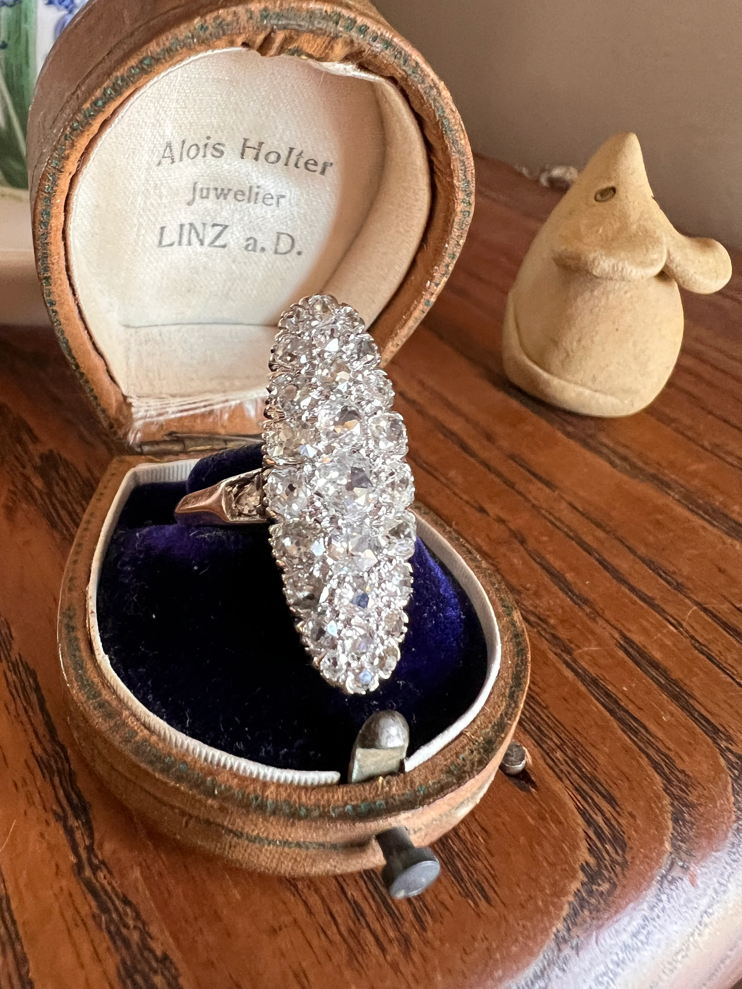 XL Oval French ANTIQUE 3.5 Carat 29 Old Mine Cut DIAMOND Rose Cut Cluster Ring 18k Gold - Image 18