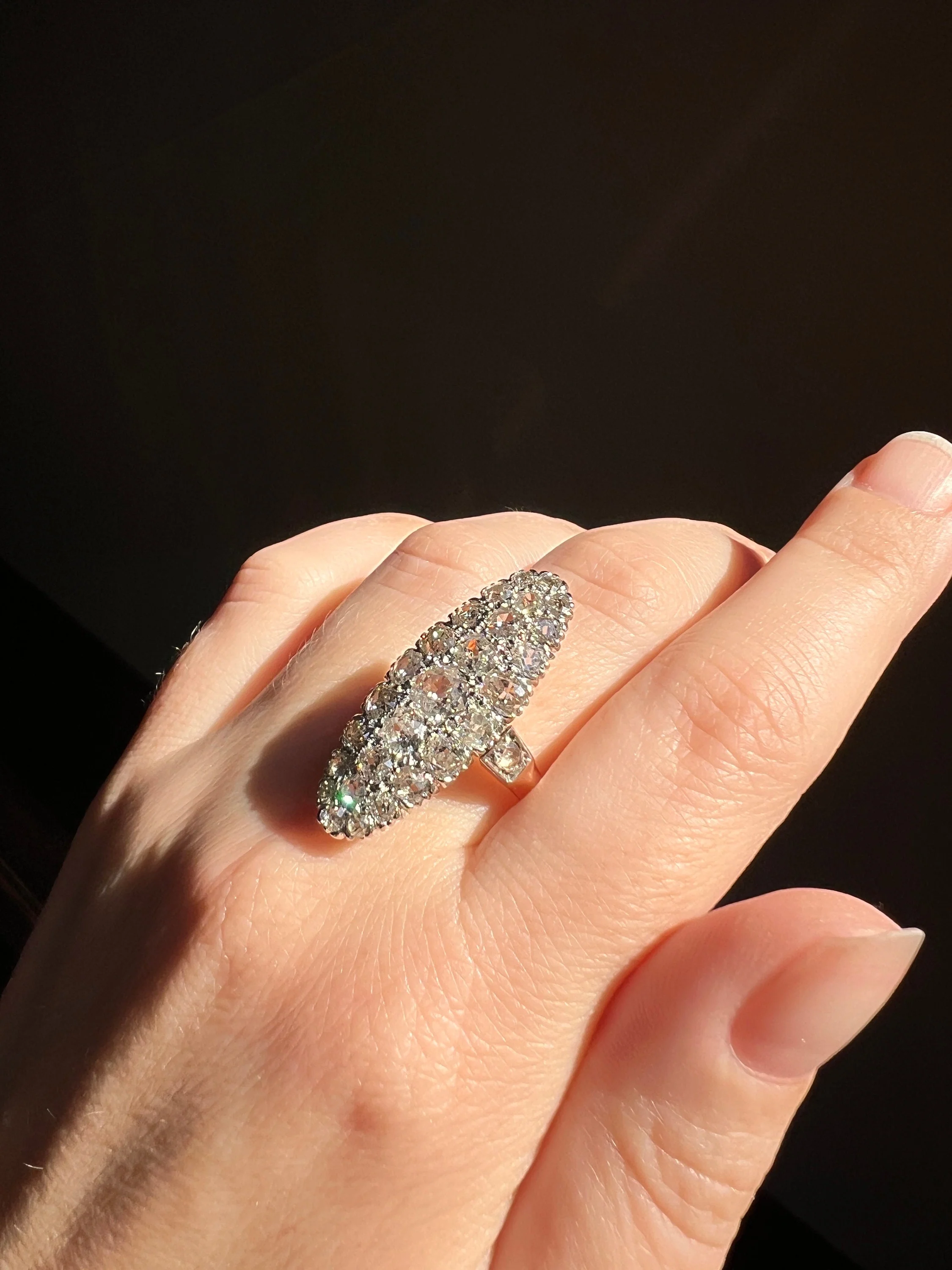 XL Oval French ANTIQUE 3.5 Carat 29 Old Mine Cut DIAMOND Rose Cut Cluster Ring 18k Gold - Image 7