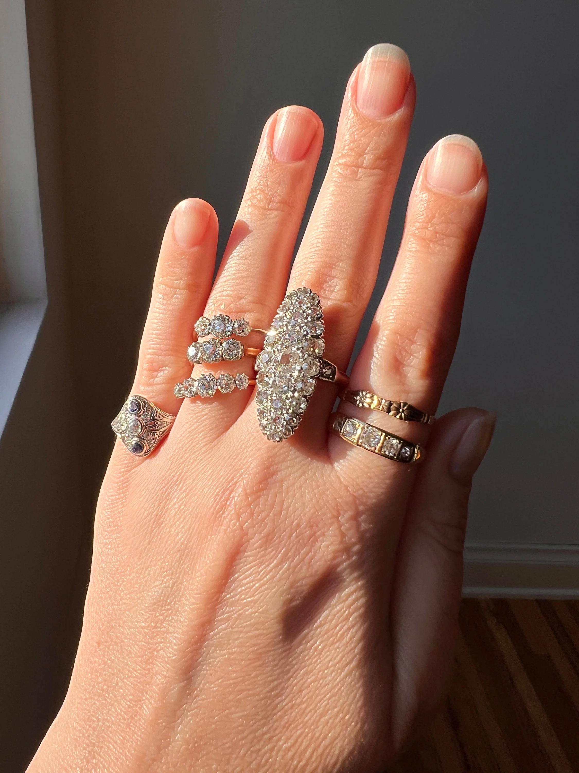 XL Oval French ANTIQUE 3.5 Carat 29 Old Mine Cut DIAMOND Rose Cut Cluster Ring 18k Gold - Image 9